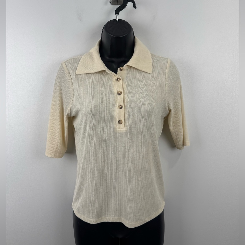 Cream Button-Up Polo Shirt